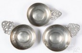 THREE NEW ENGLAND PEWTER PORRI