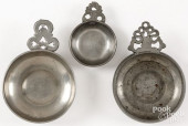 THREE NEW ENGLAND PEWTER PORRI