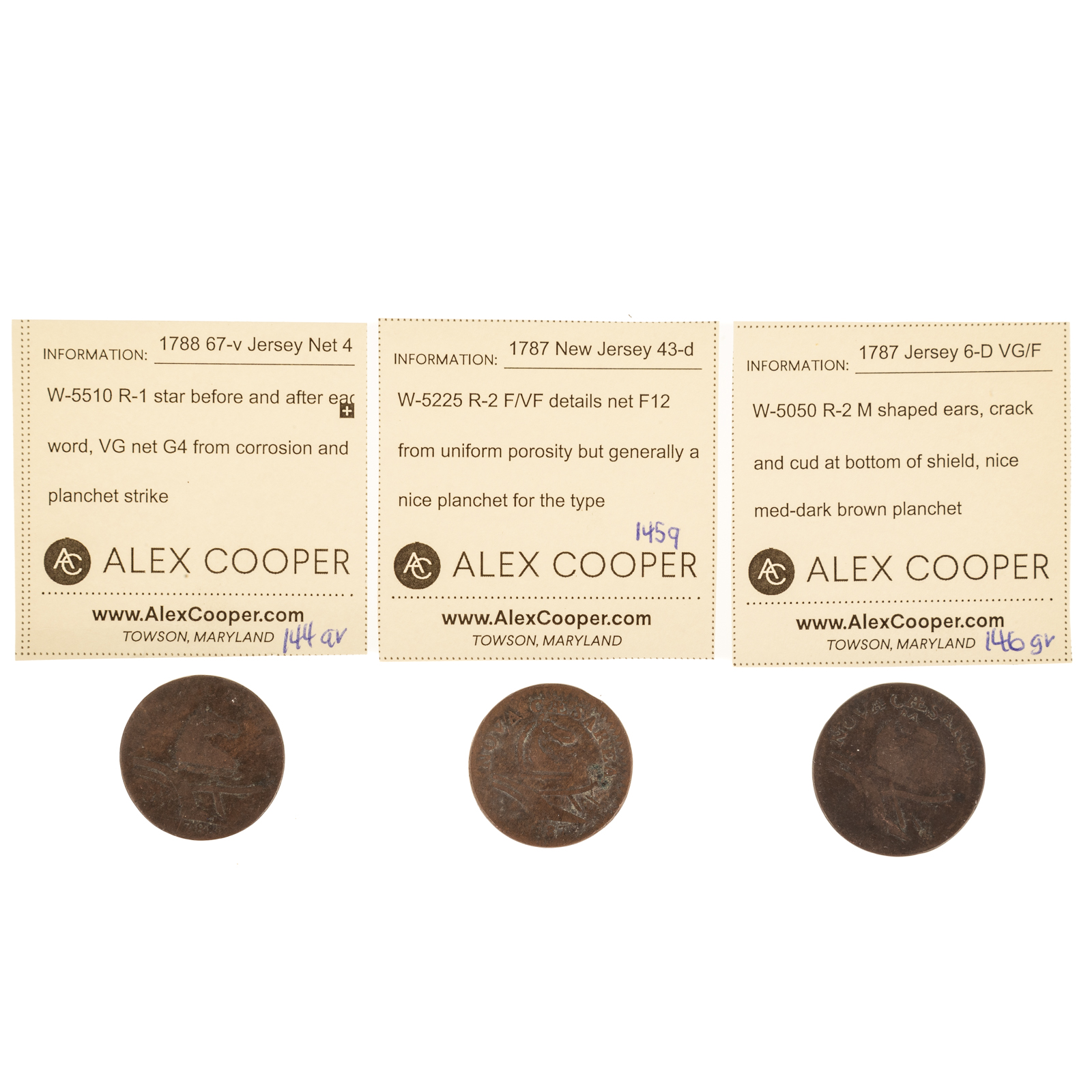THREE NEW JERSEY COPPERS 6-D, 43-D,