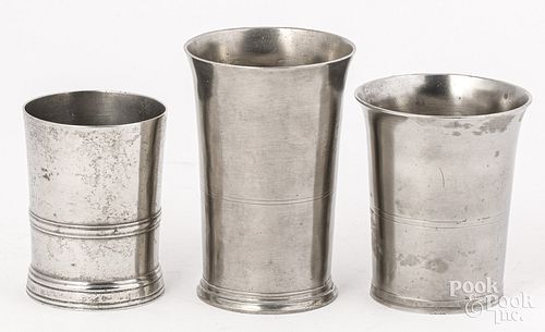 THREE NEW YORK PEWTER BEAKERS, 19TH