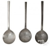 THREE NEW YORK PEWTER SPOONS,