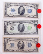 THREE NICE $10 1934 FRN & SILV
