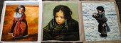 Three oils on canvas by Wang L