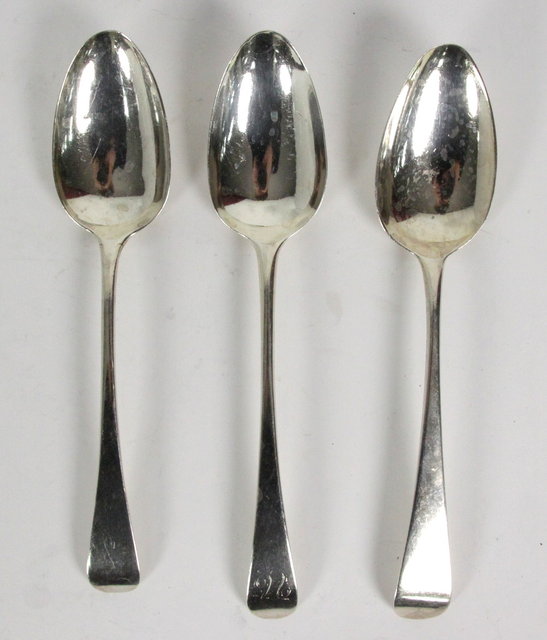Three old English pattern silver