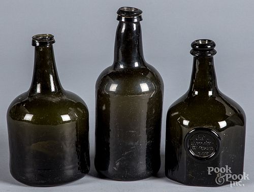 THREE OLIVE GLASS BOTTLESThree