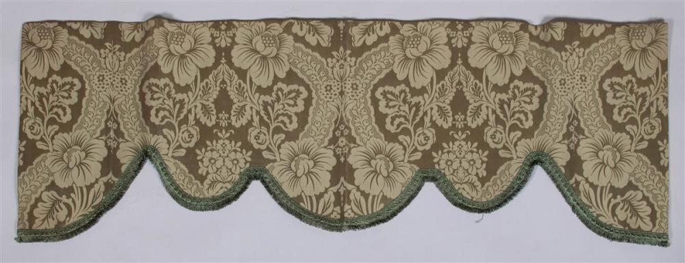 THREE OLIVE SILK DAMASK SCALLOPED