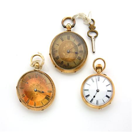Three Open Face Pocket Watches 	 