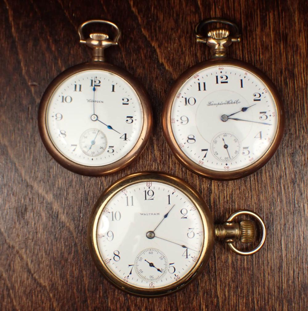 THREE OPEN FACE POCKET WATCHESTHREE