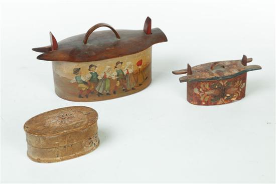 THREE OVAL BOXES.  Late