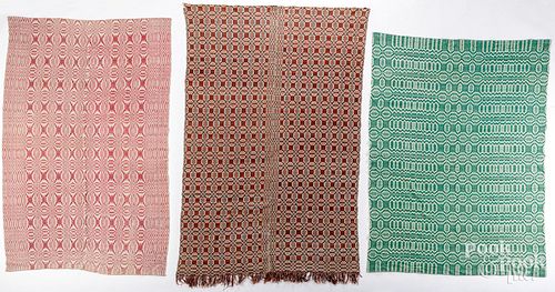 THREE OVERSHOT COVERLETS, 19TH