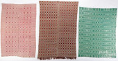 THREE OVERSHOT COVERLETS, 19TH