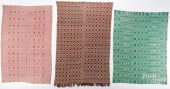 THREE OVERSHOT COVERLETS, 19TH