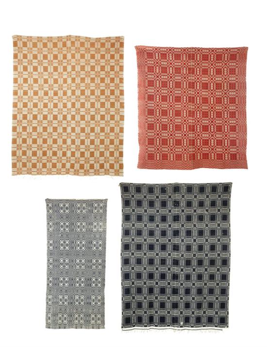 THREE OVERSHOT COVERLETS.  American