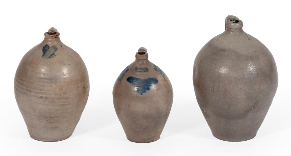 THREE OVOID STONEWARE JUGS 19TH