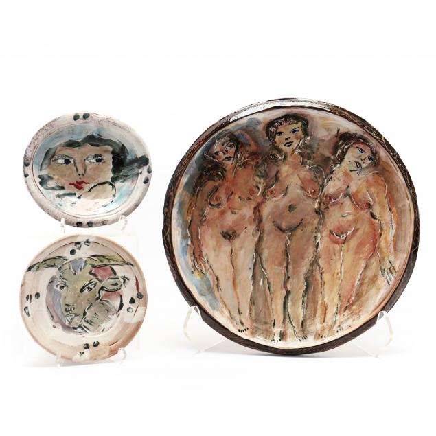 THREE PAINT DECORATED POTTERY