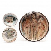 THREE PAINT DECORATED POTTERY