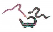 THREE PAINT DECORATED WOODEN F