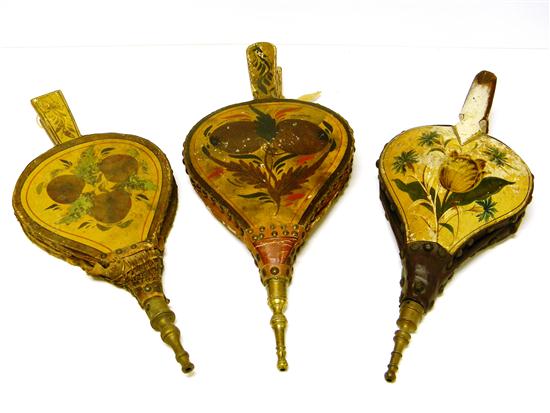 Three painted bellows  two
