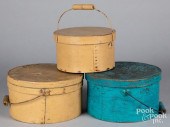 THREE PAINTED BENTWOOD BOXES,