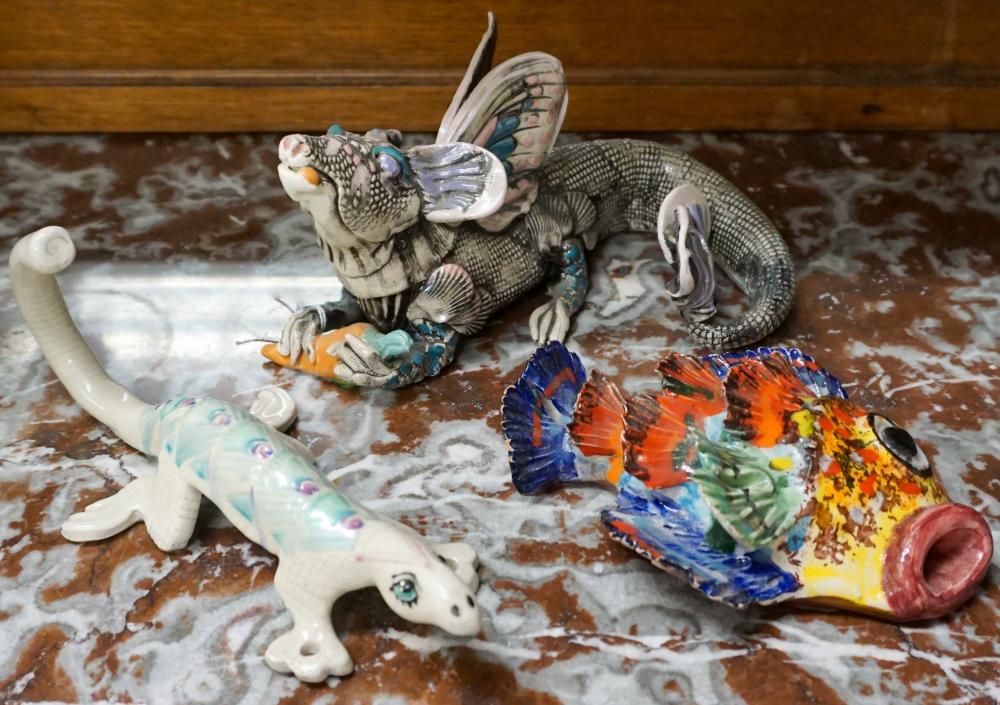 THREE PAINTED CERAMIC