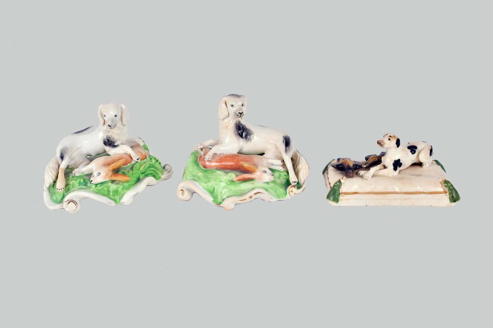 THREE PAINTED CERAMIC HUNTING