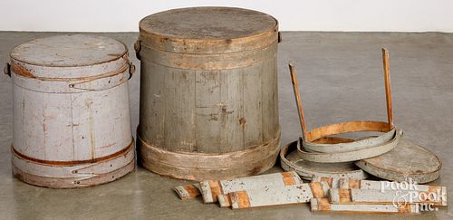 THREE PAINTED FIRKINS, 19TH C.Three