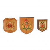 THREE PAINTED OAK COATS-OF-ARM