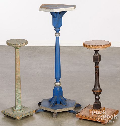 THREE PAINTED PEDESTAL PLANT
