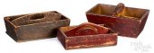 THREE PAINTED PINE CUTLERY TRA