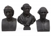 THREE PAINTED PLASTER BUSTS OF