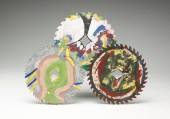 THREE PAINTED SAW BLADES. Amer