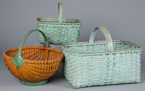 THREE PAINTED SPLINT BASKETSThree