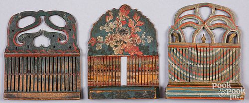 THREE PAINTED TAPE LOOMS, 19TH