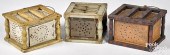 THREE PAINTED TIN FOOTWARMERS,