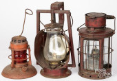 THREE PAINTED TIN LANTERNS<br>