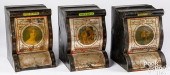 THREE PAINTED TIN TEA BINS, 19