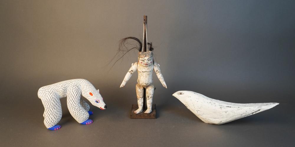 THREE PAINTED WOOD FIGURES,