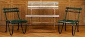 THREE PAINTED WOOD GARDEN SEAT
