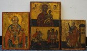 THREE PAINTED WOOD ICONS, INCL