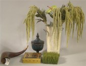 THREE PAINTED WOOD ITEMS inclu