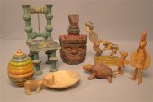 THREE PAINTED WOOD ITEMS inclu