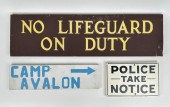 THREE PAINTED WOODEN SIGNS FOU