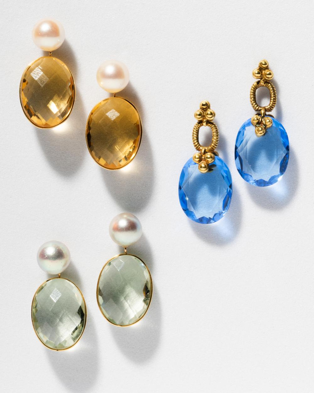 THREE PAIR 14 KARAT YELLOW GOLD,