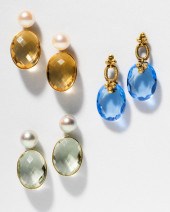 THREE PAIR 14 KARAT YELLOW GOL