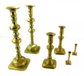 THREE PAIR BRASS ENGLISH CANDL