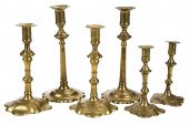 THREE PAIR BRITISH BRASS CANDL