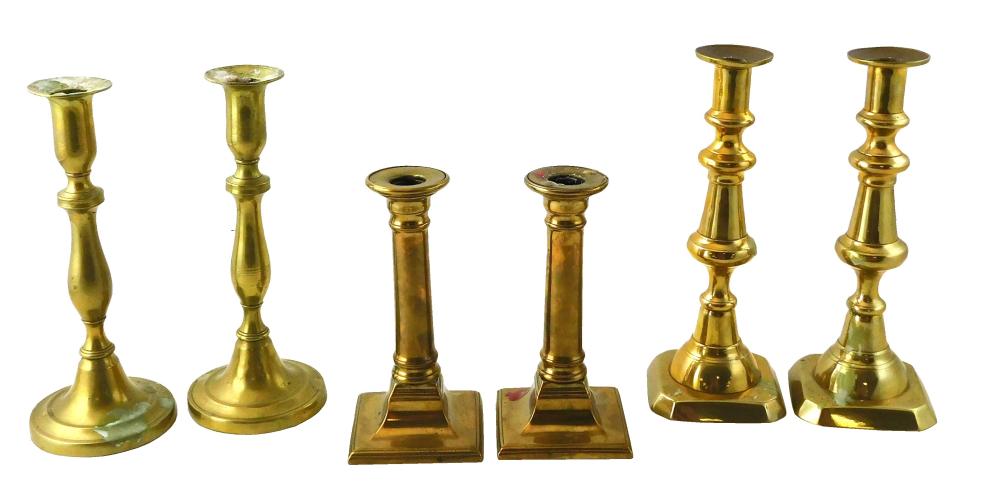 THREE PAIR EARLY BRASS