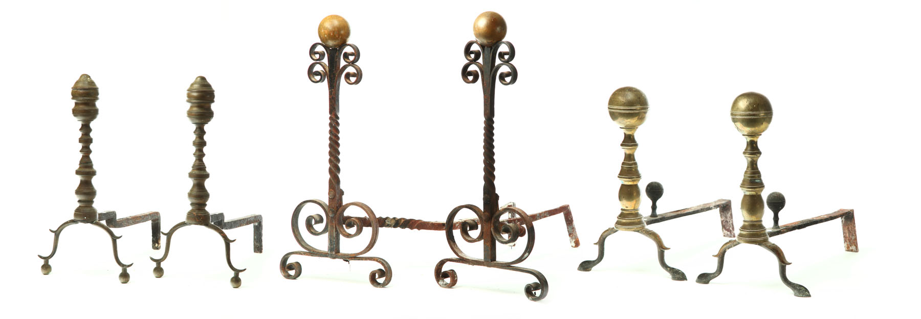 THREE PAIR OF ANDIRONS. 