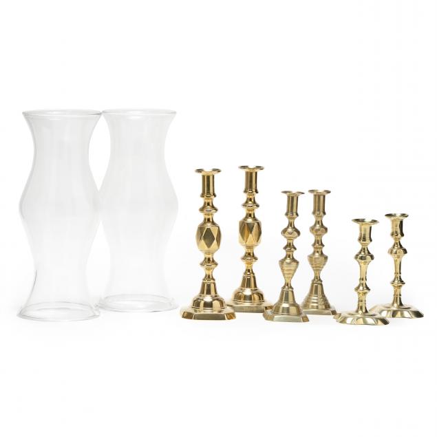 THREE PAIR OF ANTIQUE BRASS