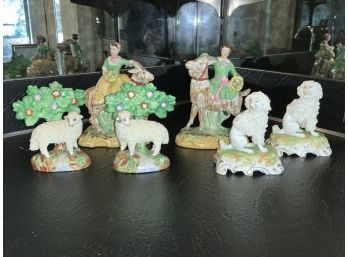 Three pair of antique figurines,